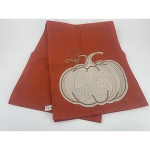 En Vogue Pumpkin Table Runner Burnt Orange Embroidered Applique Fall Decor 88"